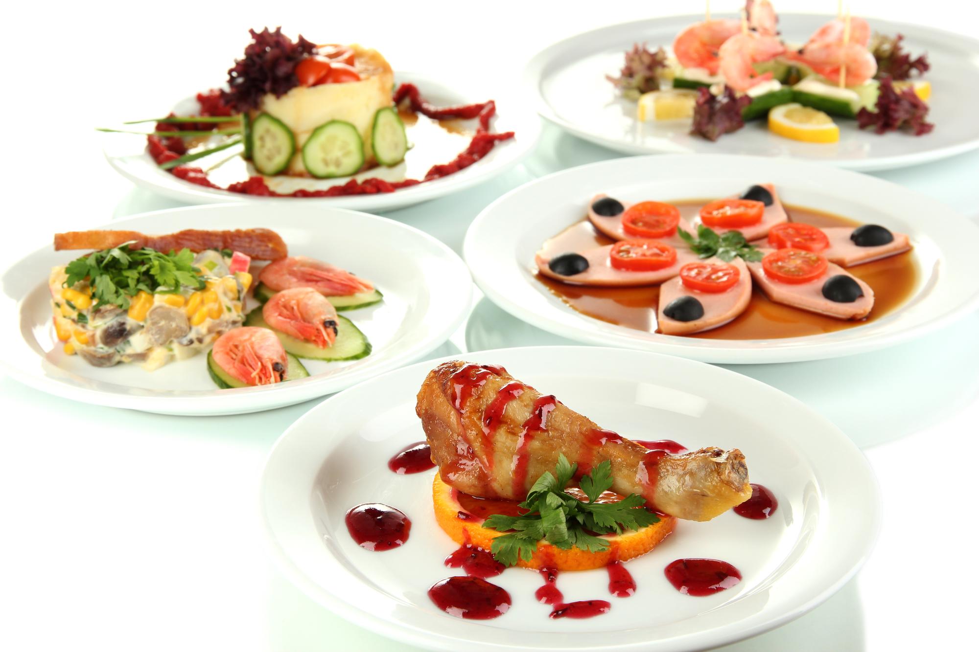 Set of plated dishes as course preview